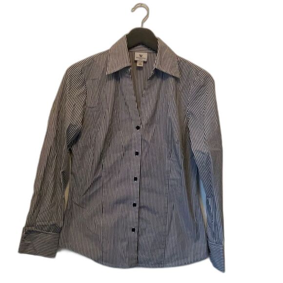 Worthington Stretch Pinstripe Button Up Blouse, size 6 - Picture 1 of 4